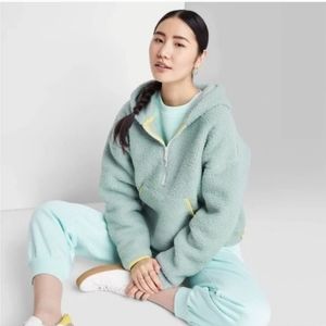 Women's Wild Fable Half-Zip Sherpa Anorak Jacket Teal NWT